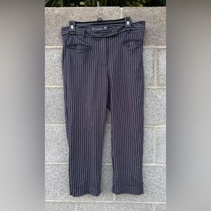 Betabrand Blue White Pinstripe Cropped Yoga Pants Cuffed Hem Large Short Petite*
